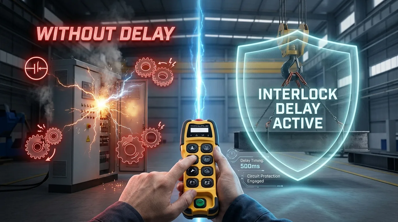 تکنولوژی Interlock Delayریموت کنترل جرثقیل سری TE؛ سد امنیتی Richwave در برابر فرامین متضاد